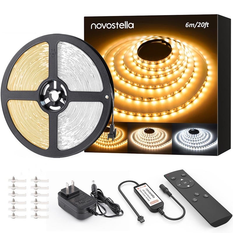 NOVOSTELLA 20ft Tunable White LED Strip Light kit Dimmable 3000K-6500K 24V LED Tape Light with Remote Flexible Rope LED Ribbon for Bedroom Home Lighting Mirror Kitchen Bar Cabinet Daylight Warm White - Image 1